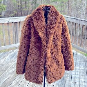 NWT Express faux fur swing coat jacket teddy bear size small $178 retail